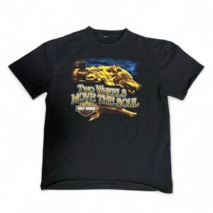 Harley-Davidson Black Tee with Yellow & Blue Wolf Graphic